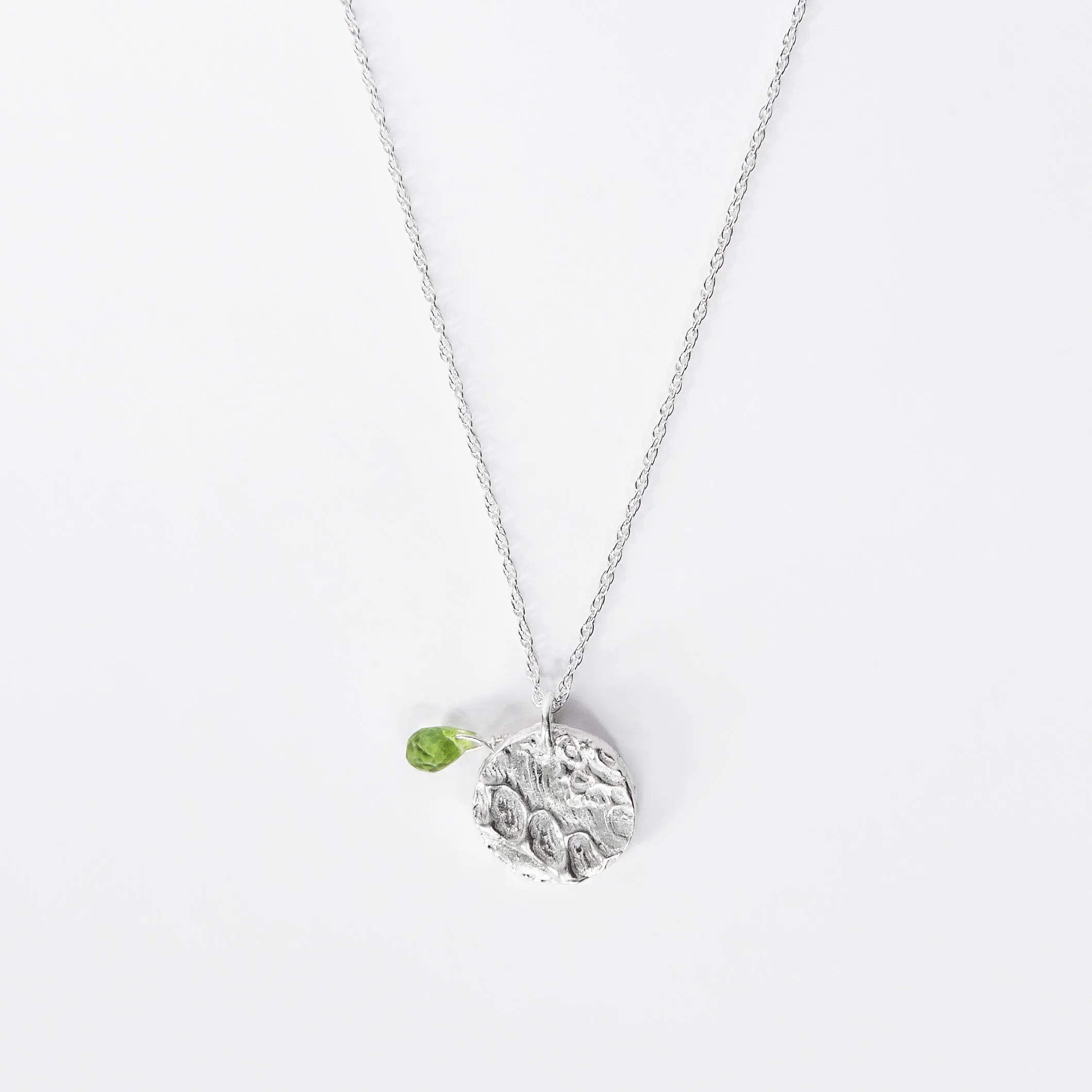 Silver Birthstone Necklace Peridot