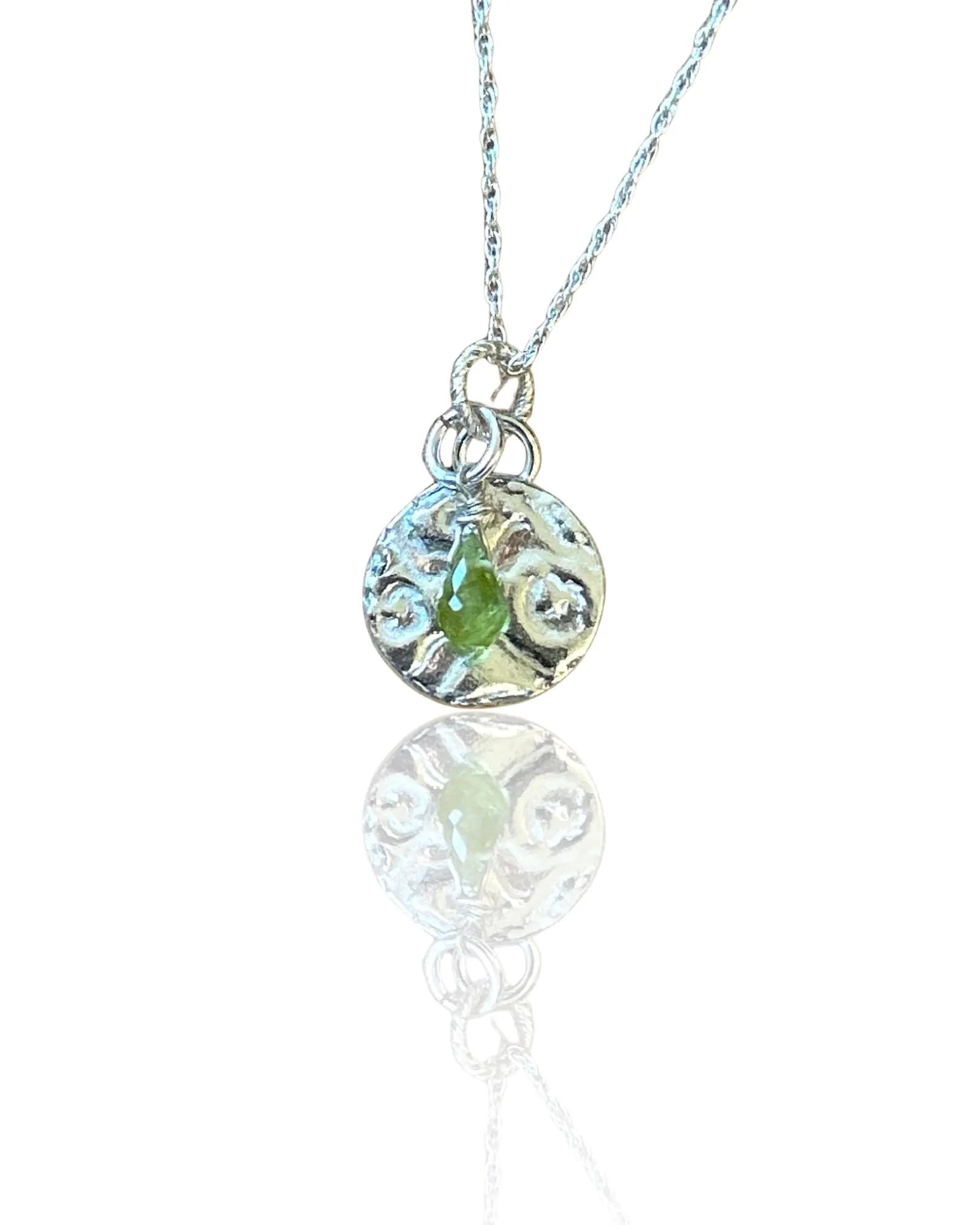 Silver Birthstone Necklace Peridot