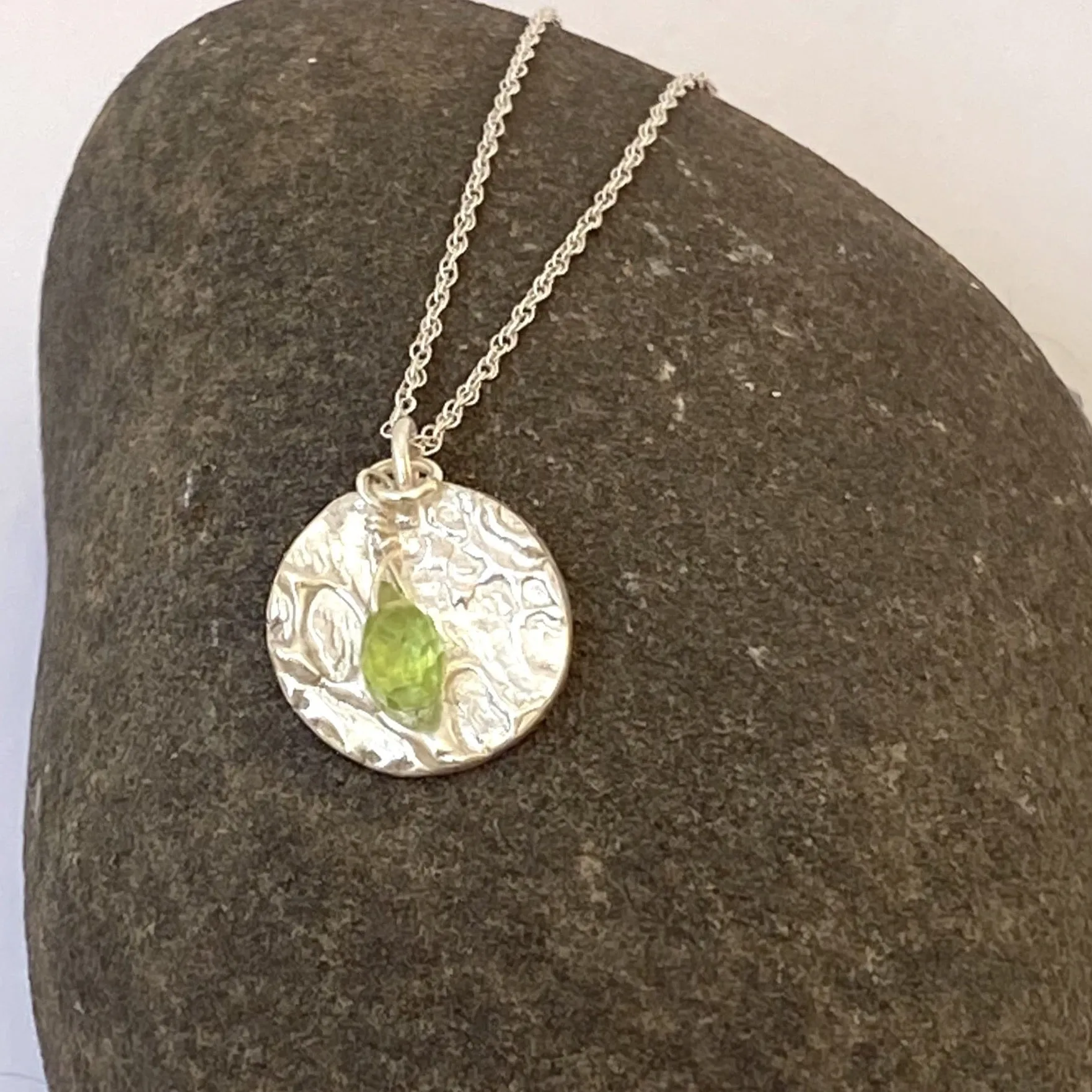 Silver Birthstone Necklace Peridot