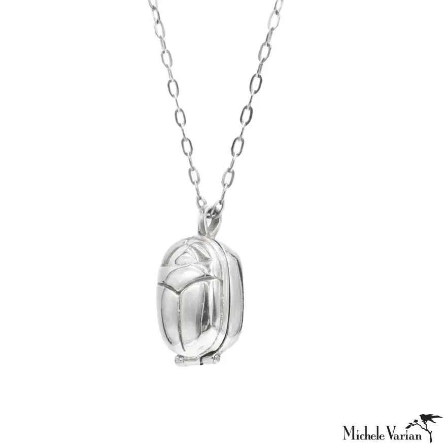 Silver Scarab Locket Necklace