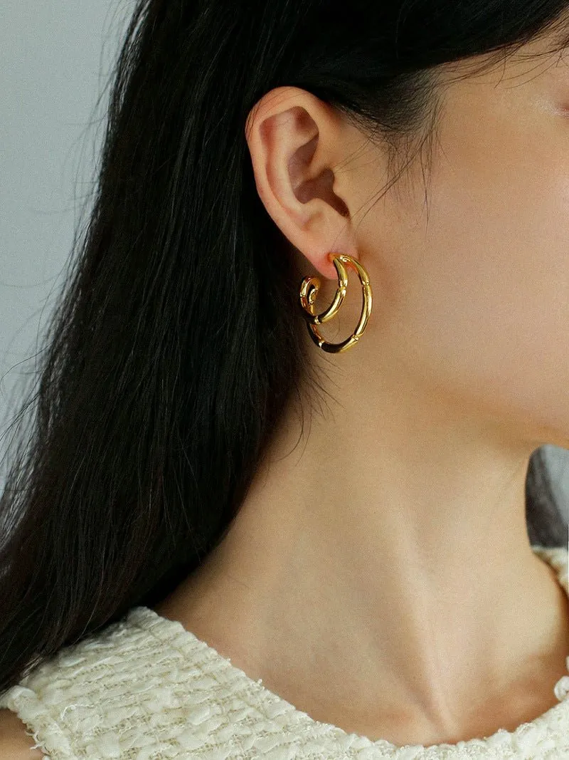 Simple Double-layer Bamboo C Shape Earrings