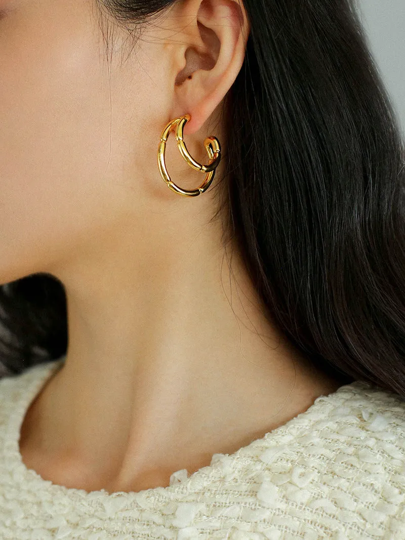 Simple Double-layer Bamboo C Shape Earrings