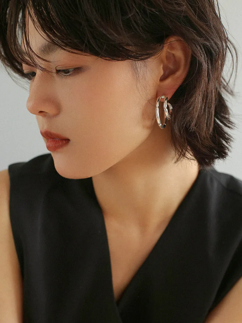 Simple Double-layer Bamboo C Shape Earrings