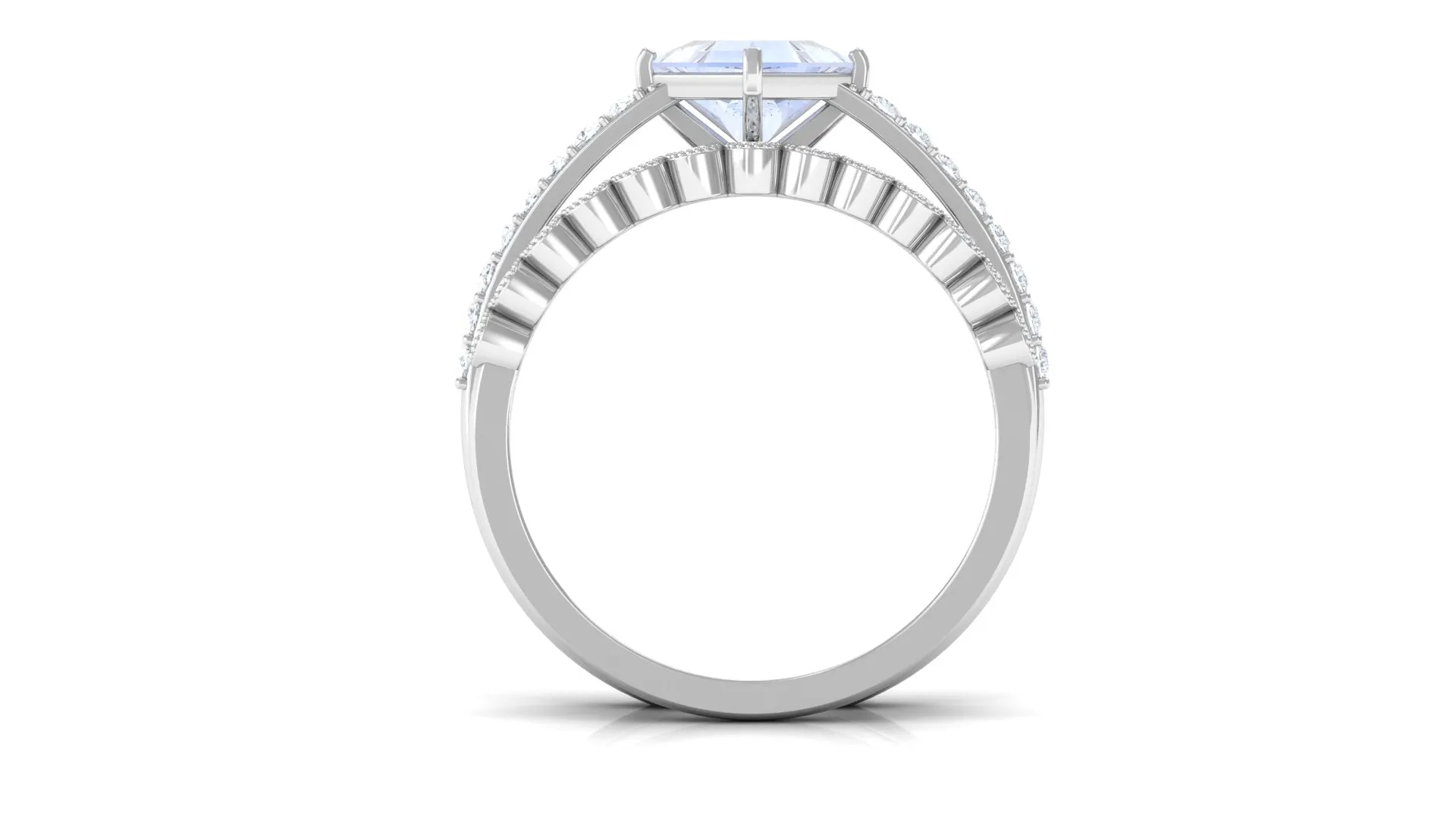 Solitaire Moonstone and Diamond Ring Set