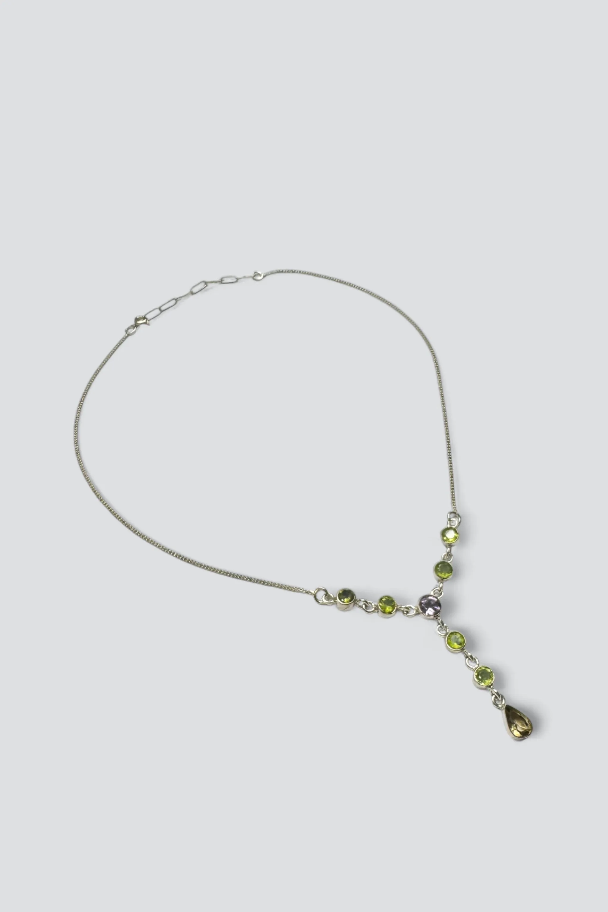 Sterling Silver Amethyst Peridot Drop Chain