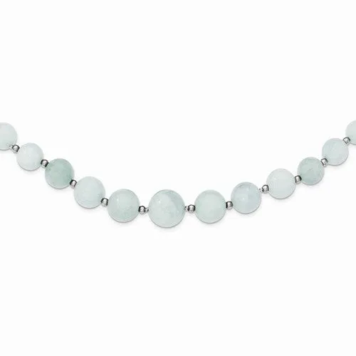 Sterling Silver Beaded &-Graduated Aquamarine Necklace