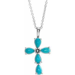 Sterling Silver Cabochon Turquoise Cross 16-18" Necklace