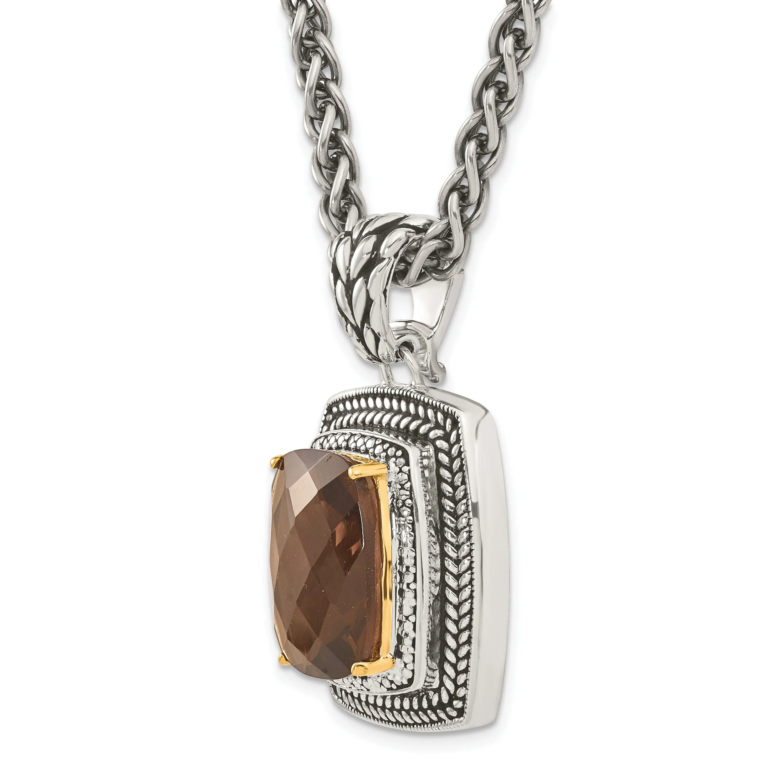 Sterling Silver Gold Smokey Quartz 18 Necklace