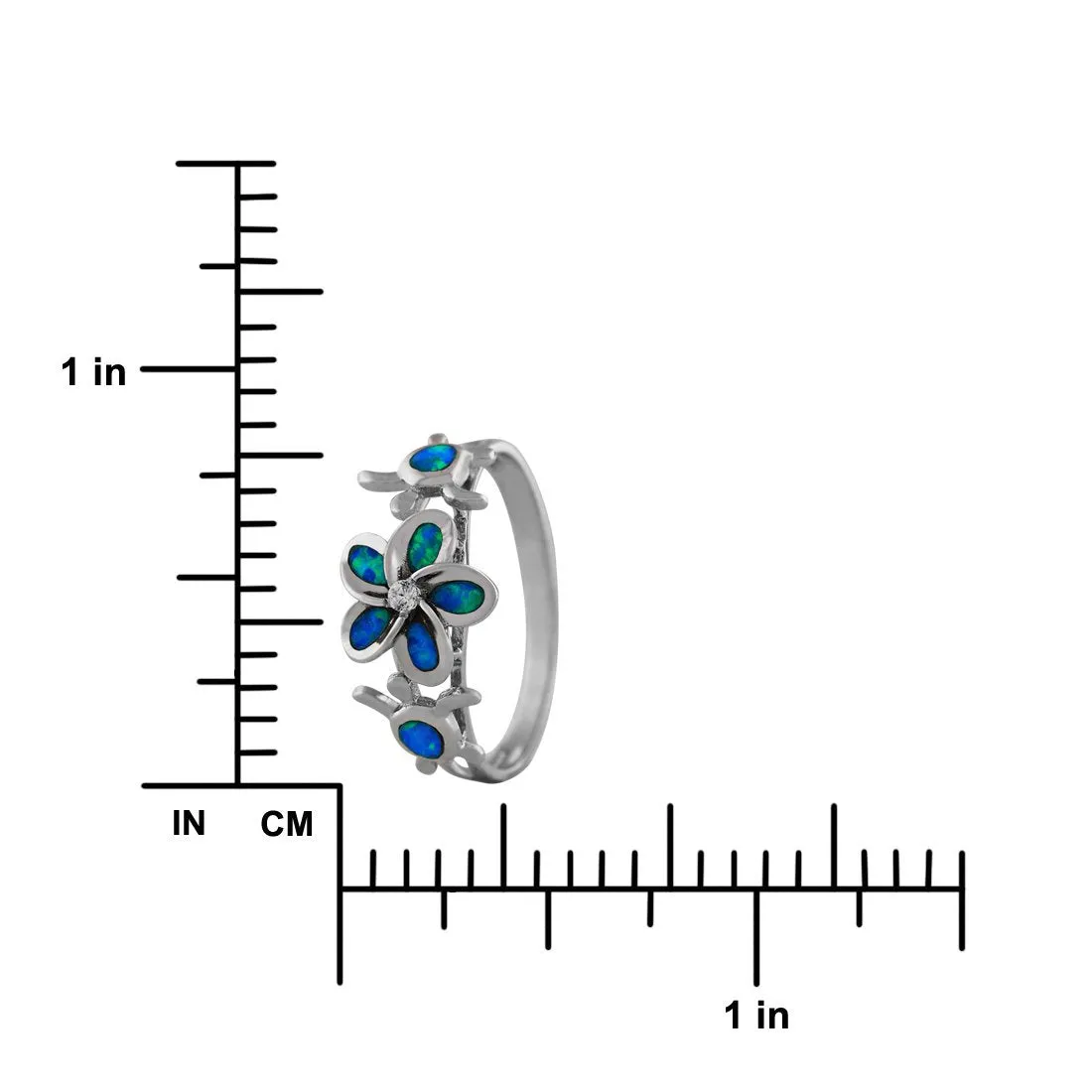 Sterling Silver Synthetic Opal Plumeria Turtle Ring