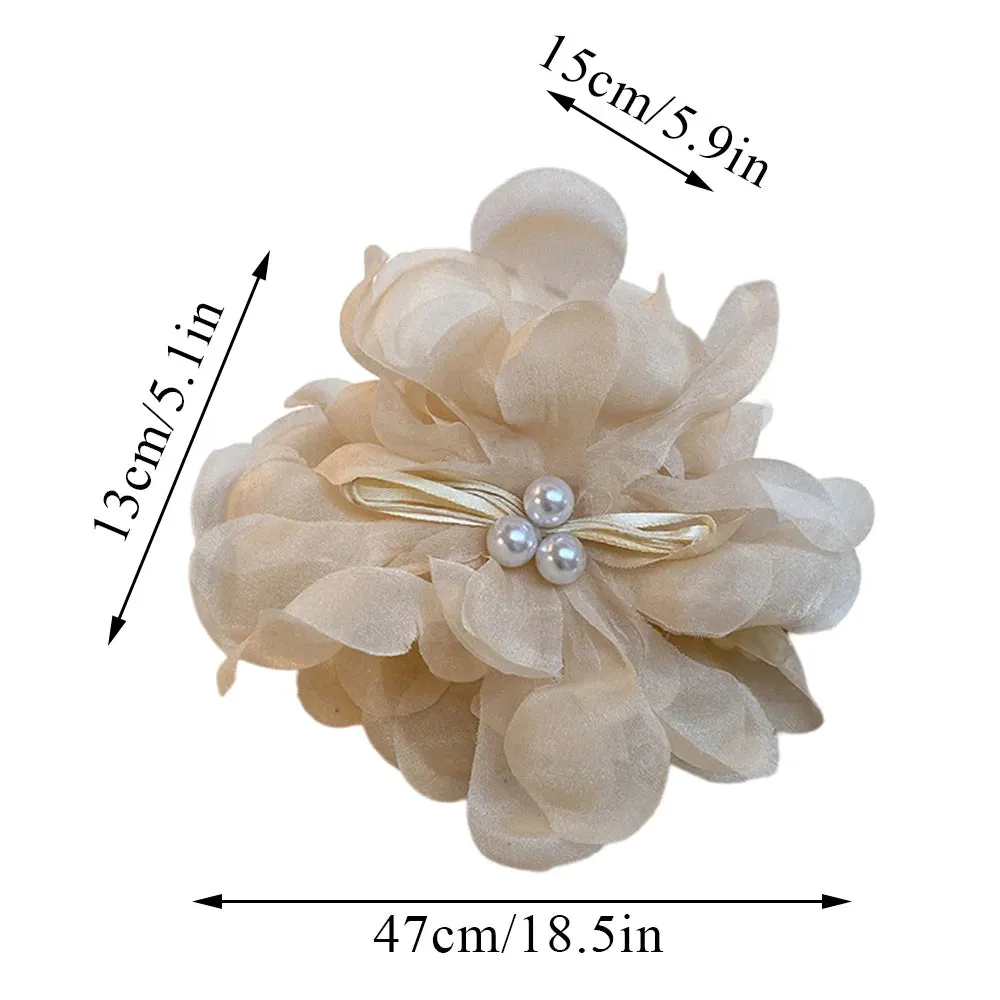 TAVIMART  -  Korean Gauze Flower Pearl Large Hair Claw Clip Headdress Sweet Summer Spring Women Oversized Hairpin Hair Accessories 1PC