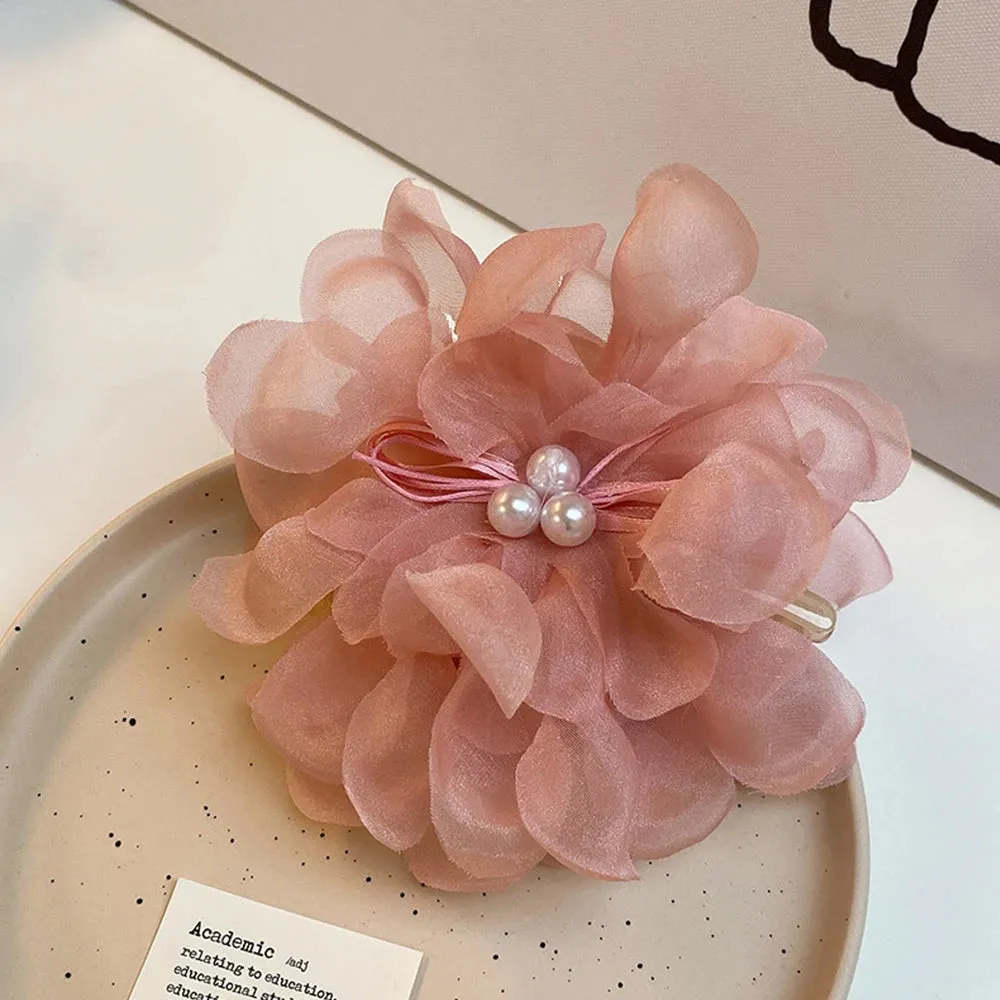 TAVIMART  -  Korean Gauze Flower Pearl Large Hair Claw Clip Headdress Sweet Summer Spring Women Oversized Hairpin Hair Accessories 1PC