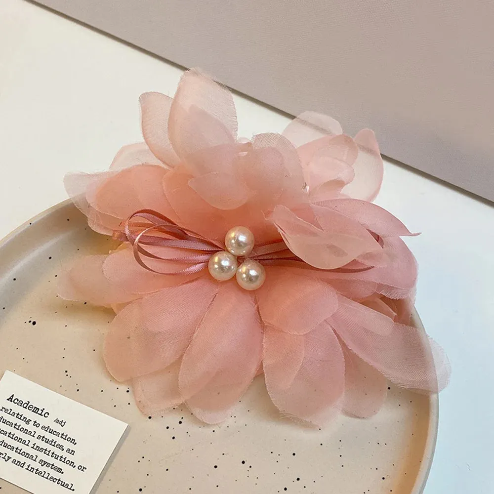 TAVIMART  -  Korean Gauze Flower Pearl Large Hair Claw Clip Headdress Sweet Summer Spring Women Oversized Hairpin Hair Accessories 1PC