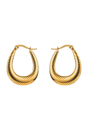 The Isabella 18k Gold Plated Ribbed Oval Hoop Earrings