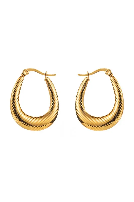 The Isabella 18k Gold Plated Ribbed Oval Hoop Earrings