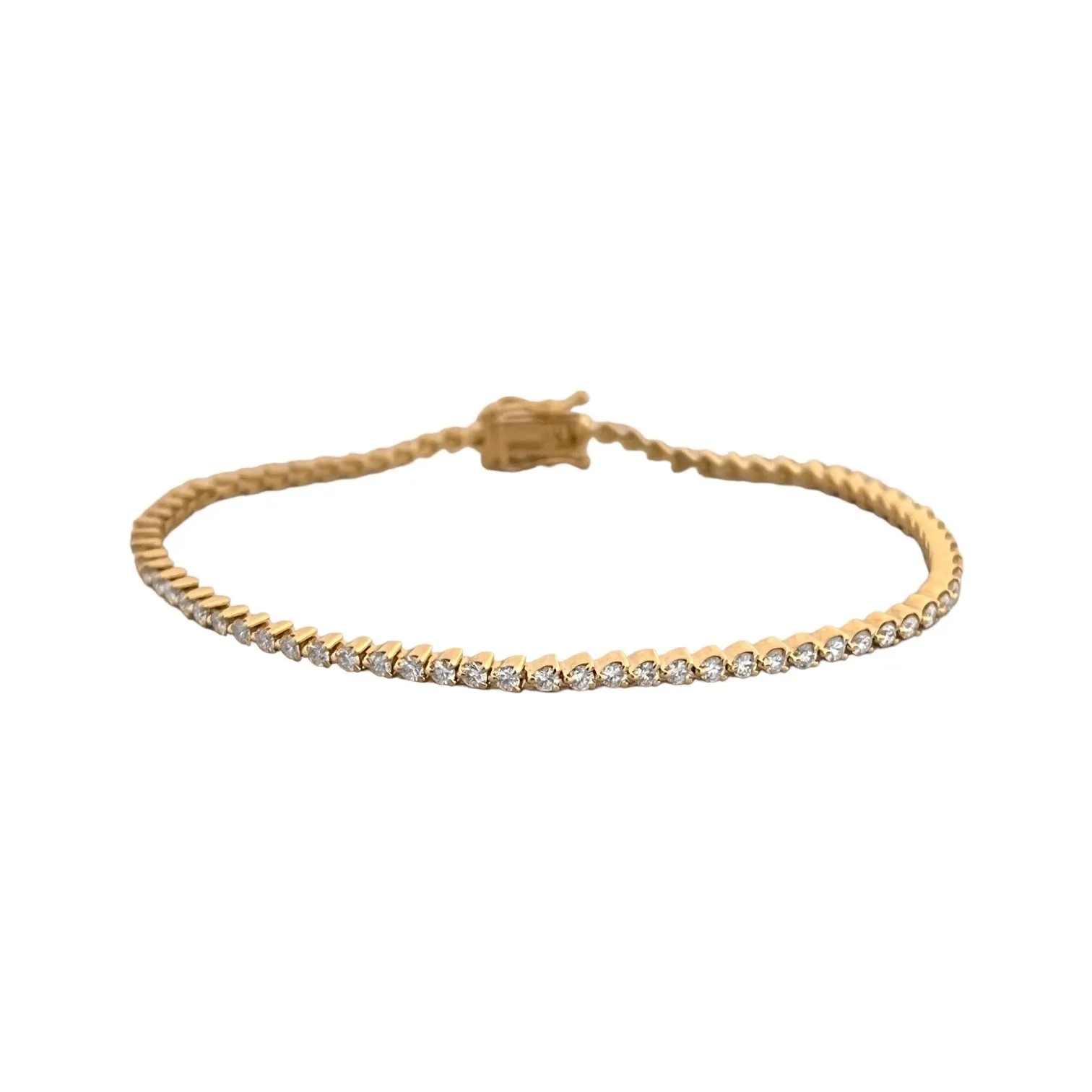 Three Prong Yellow Gold Diamond Tennis Bracelet