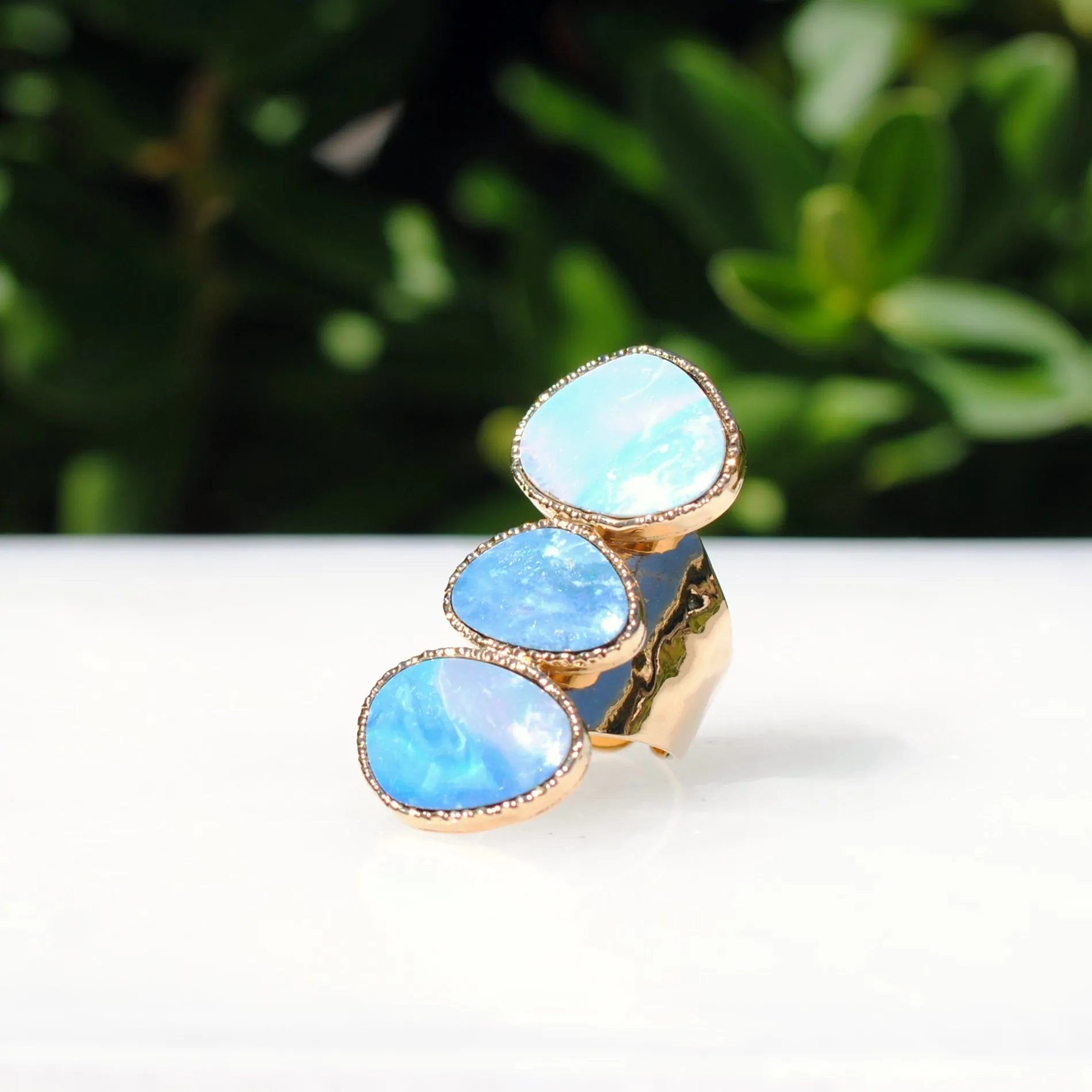 Three Stone Ocean Opal Ring