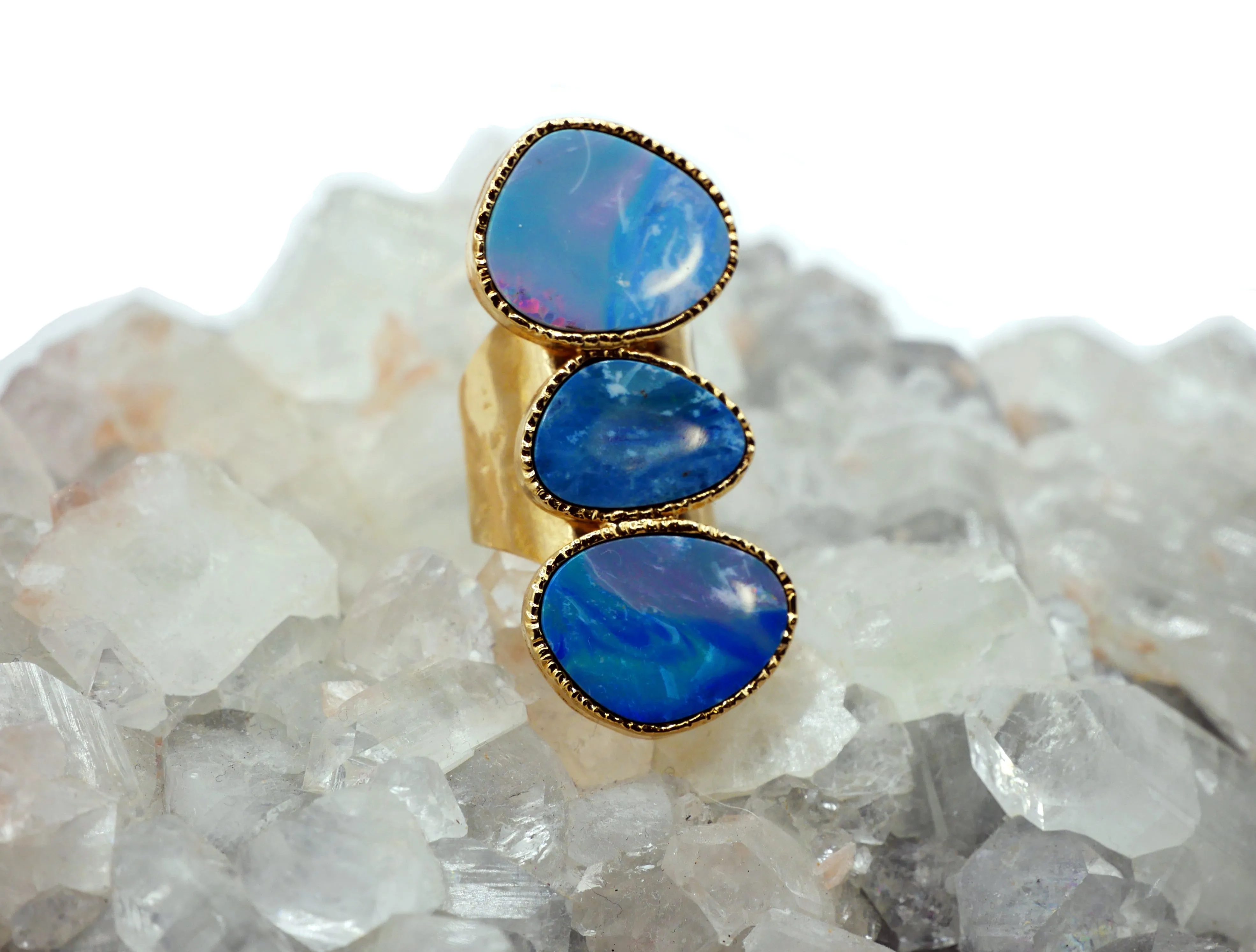 Three Stone Ocean Opal Ring