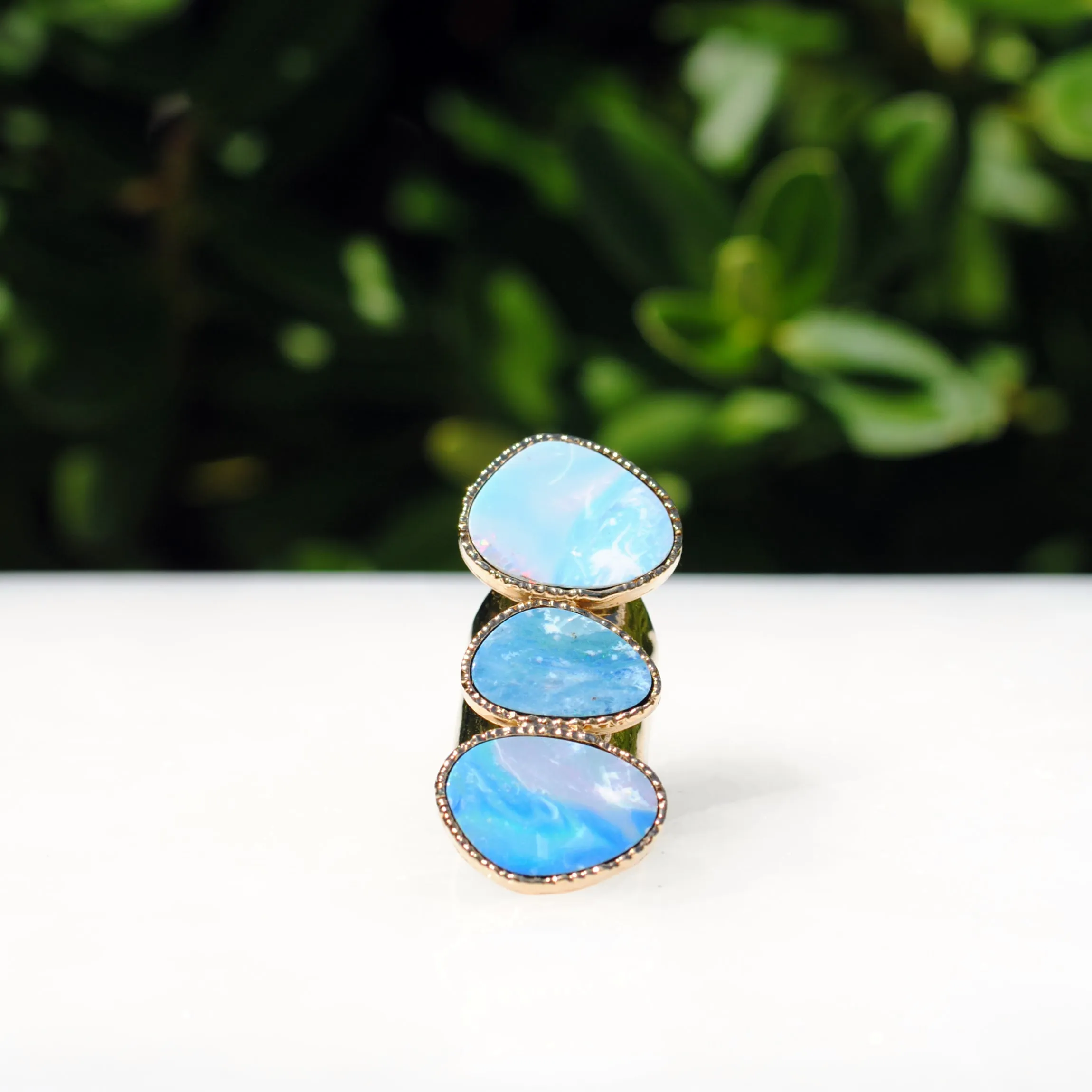 Three Stone Ocean Opal Ring