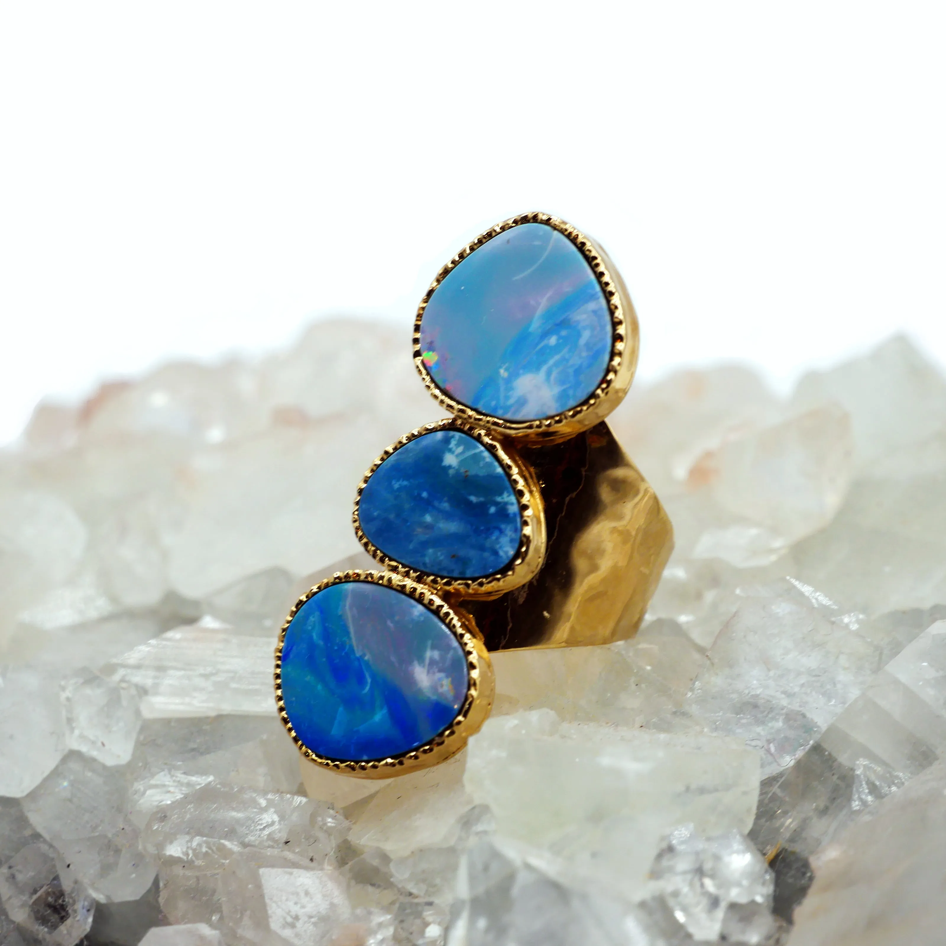 Three Stone Ocean Opal Ring