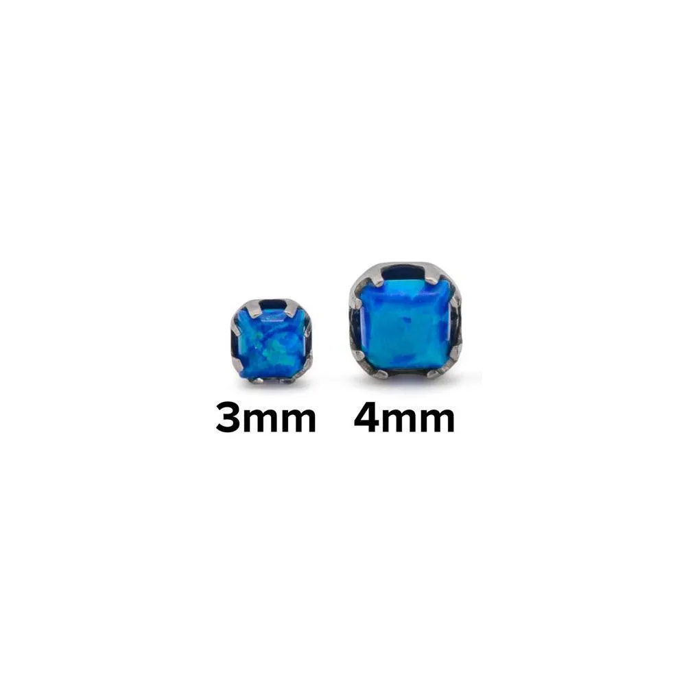 Tilum 18g-16g Internally Threaded Titanium Corner Prong-Set Square Opal Top - 4mm - Price Per 1