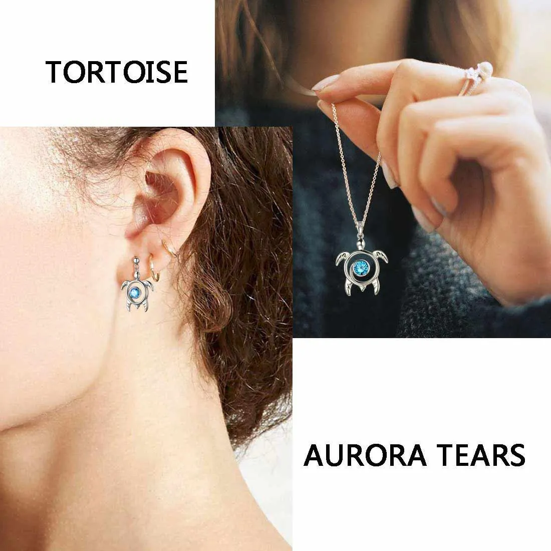 Tokyo Mart Turtle Birthstone March Aquamarine Necklace Pendant Women Girls Jewelry Birthday Gift