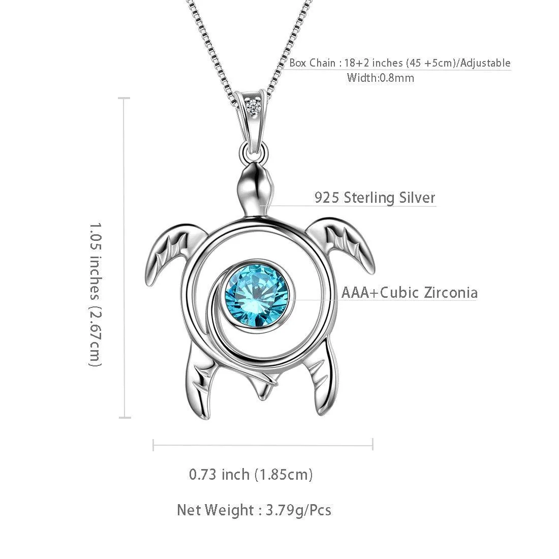 Tokyo Mart Turtle Birthstone March Aquamarine Necklace Pendant Women Girls Jewelry Birthday Gift