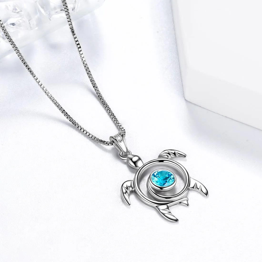 Tokyo Mart Turtle Birthstone March Aquamarine Necklace Pendant Women Girls Jewelry Birthday Gift