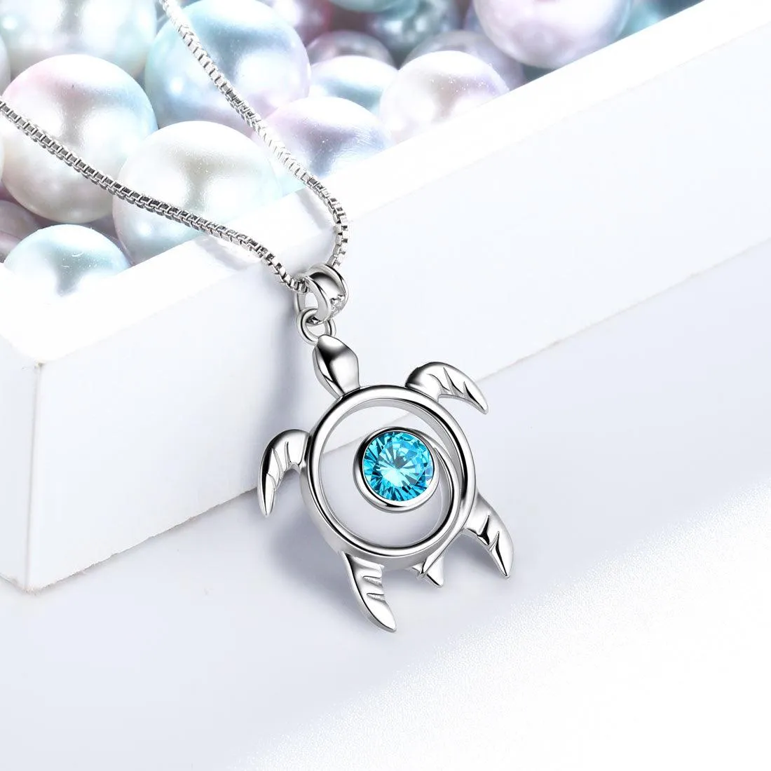 Tokyo Mart Turtle Birthstone March Aquamarine Necklace Pendant Women Girls Jewelry Birthday Gift