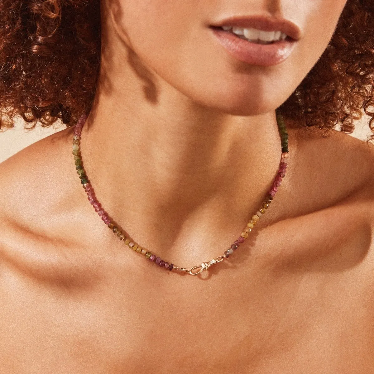 tourmaline beaded mood necklace - 10k yellow gold, tourmaline