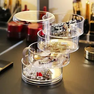 Transparent 360 Degree Rotating Dustproof Jewelry Box Small Multilayer Earring Ring Hairpin Jewelry Display Rack Storage Box