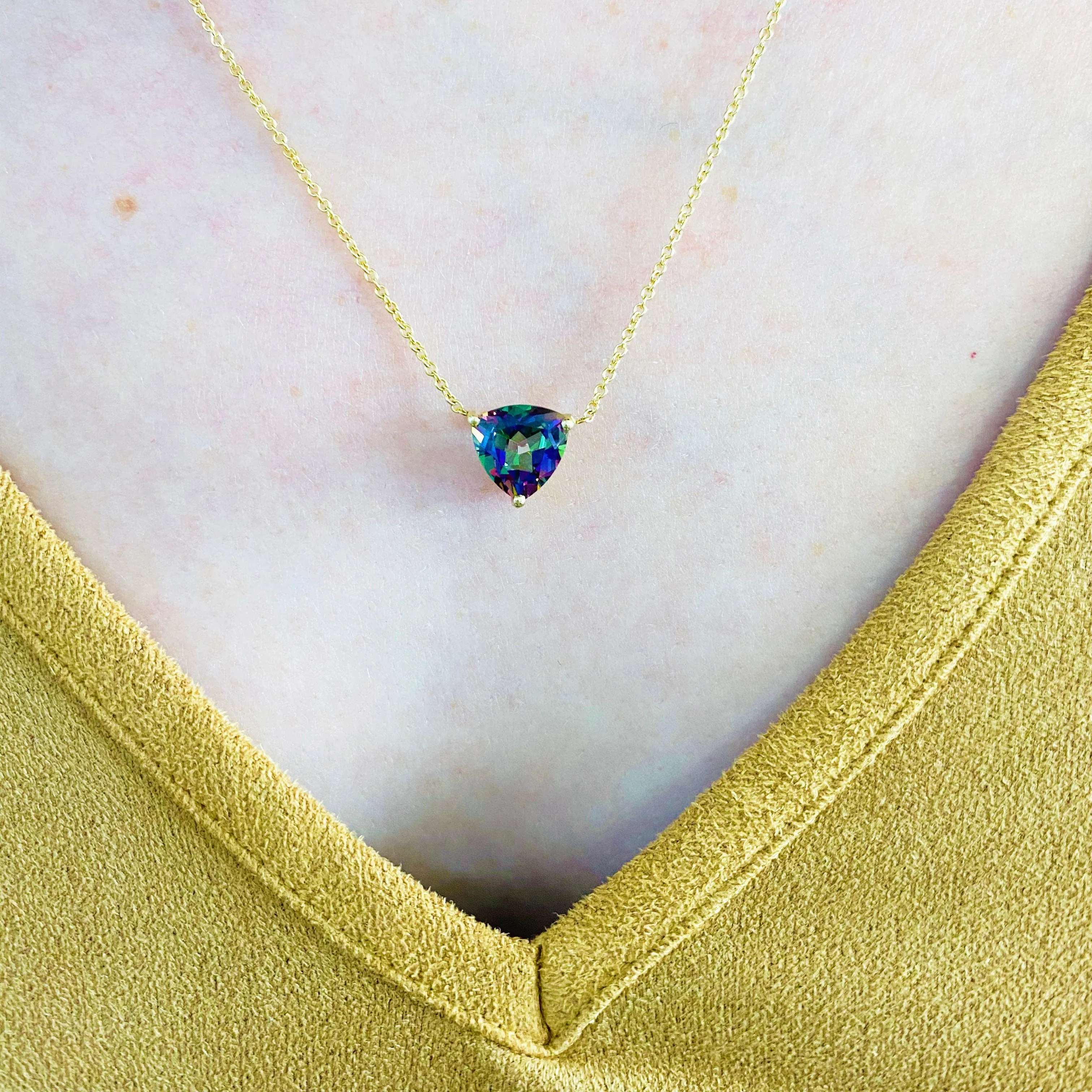 Trillion Gemstone Necklace (Custom Made with Peridot, Blue Topaz, or Mystic Topaz)