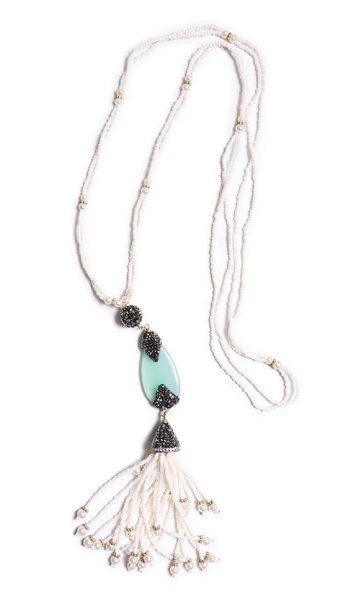 Turkish Artisan Tassel Necklace - Aqua - Final Sale