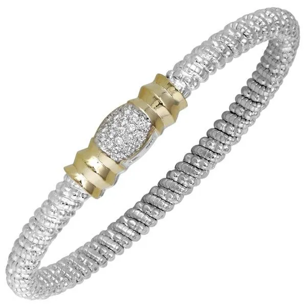 Vahan Sterling Silver & 14K Yellow Gold Oval Shaped Pave Diamond Bangle Bracelet