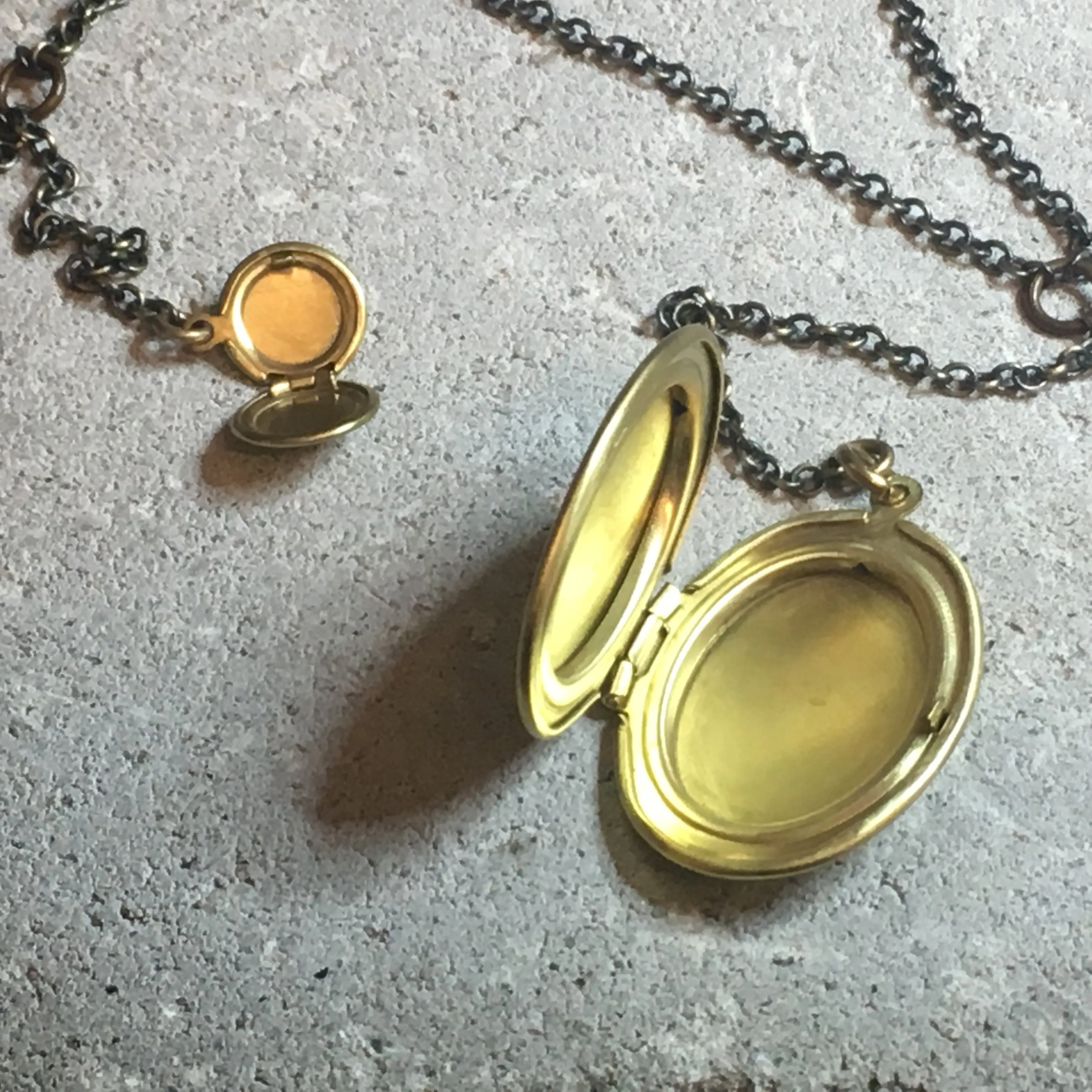 Vintage Large Locket Necklace Brushed Brass