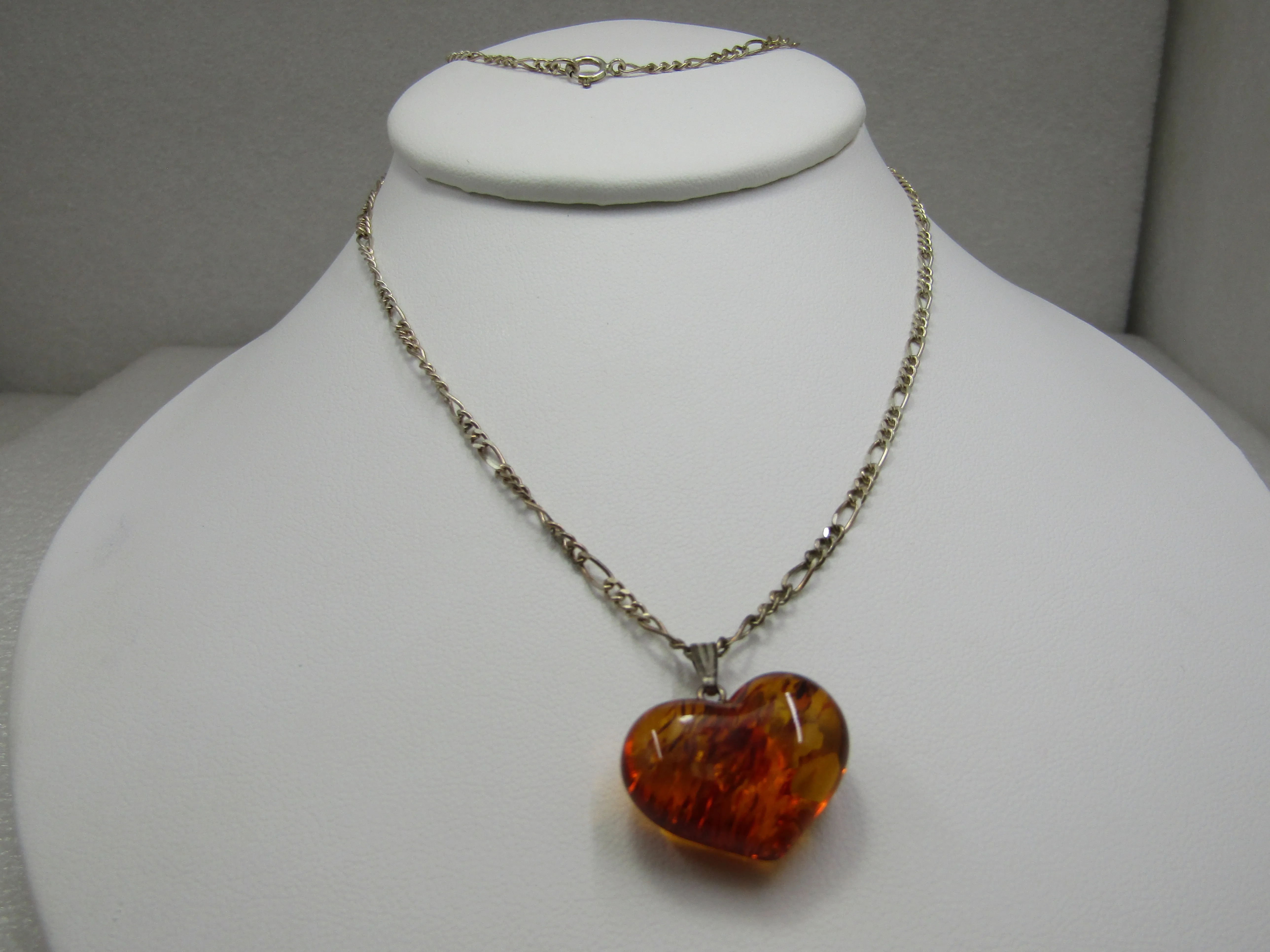 Vintage  Sterling Silver Amber Heart Necklace, 21.5" SOLD OUT