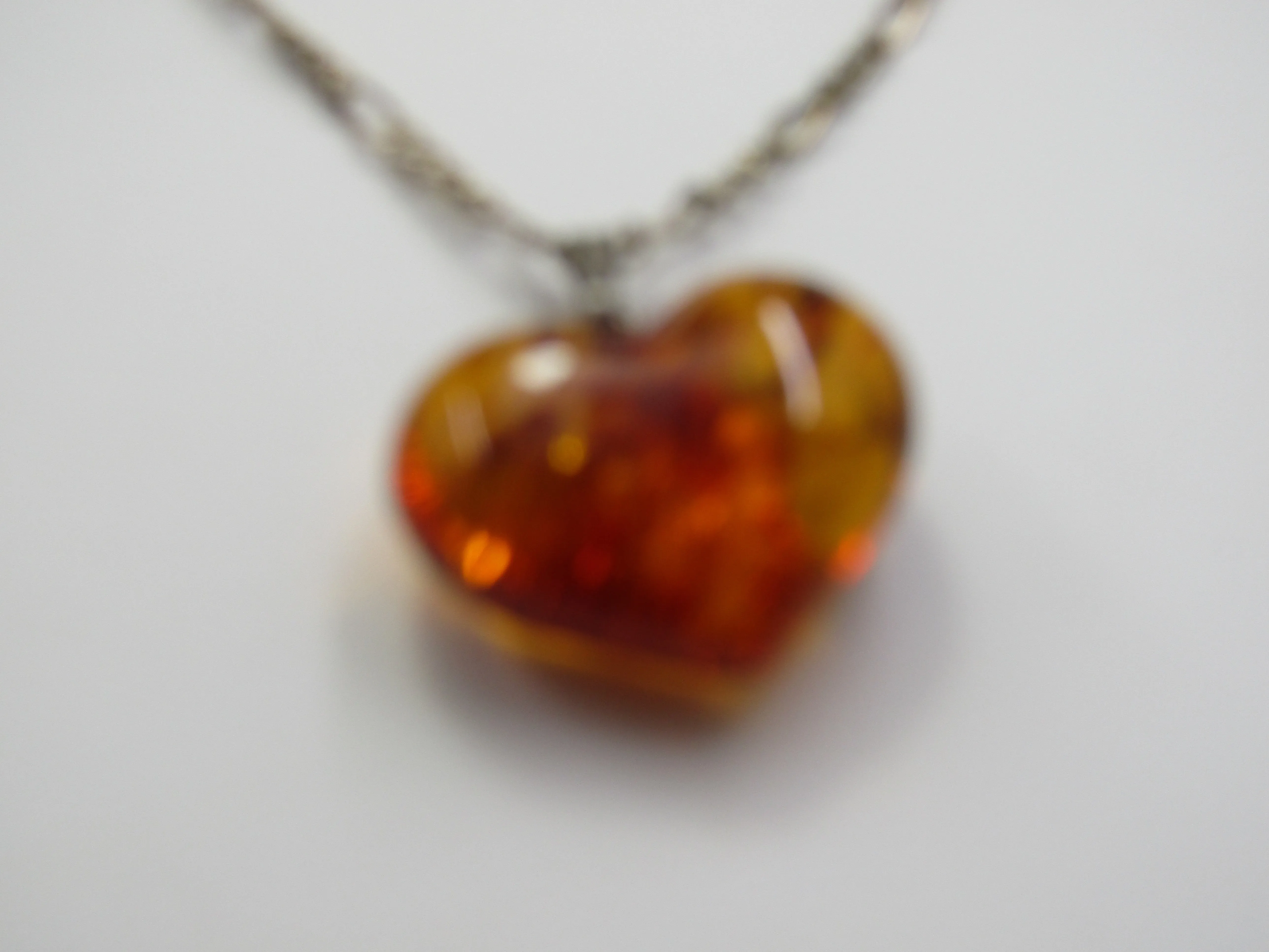 Vintage  Sterling Silver Amber Heart Necklace, 21.5" SOLD OUT