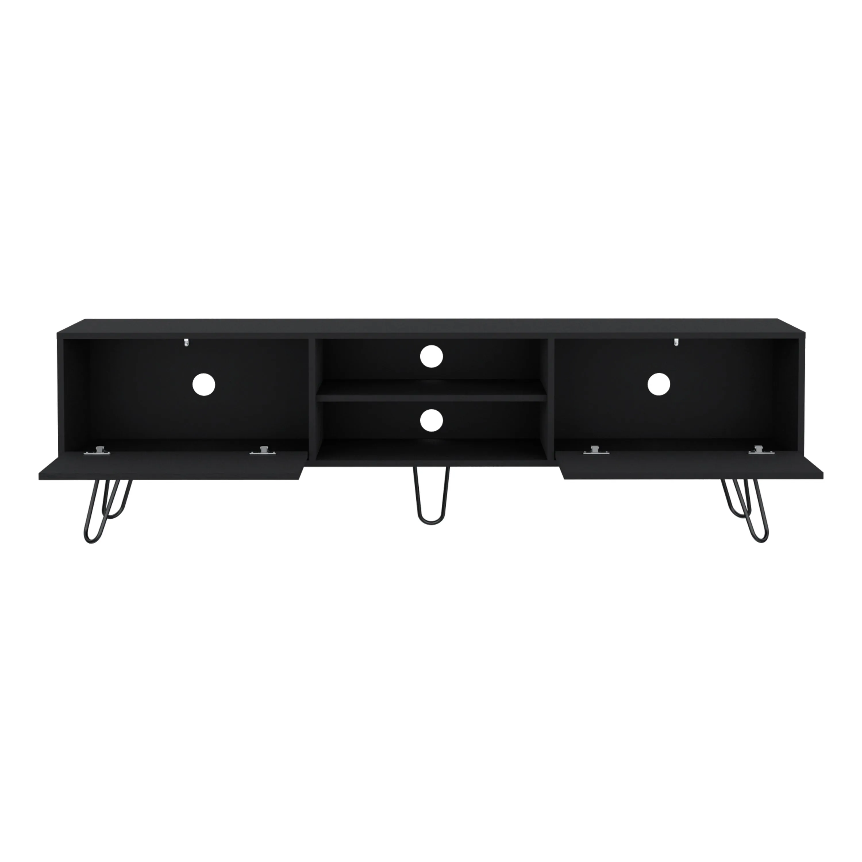 Waco TV Rack, Hairpin Stand with Spacious Storage and Cable Management Holes, Black