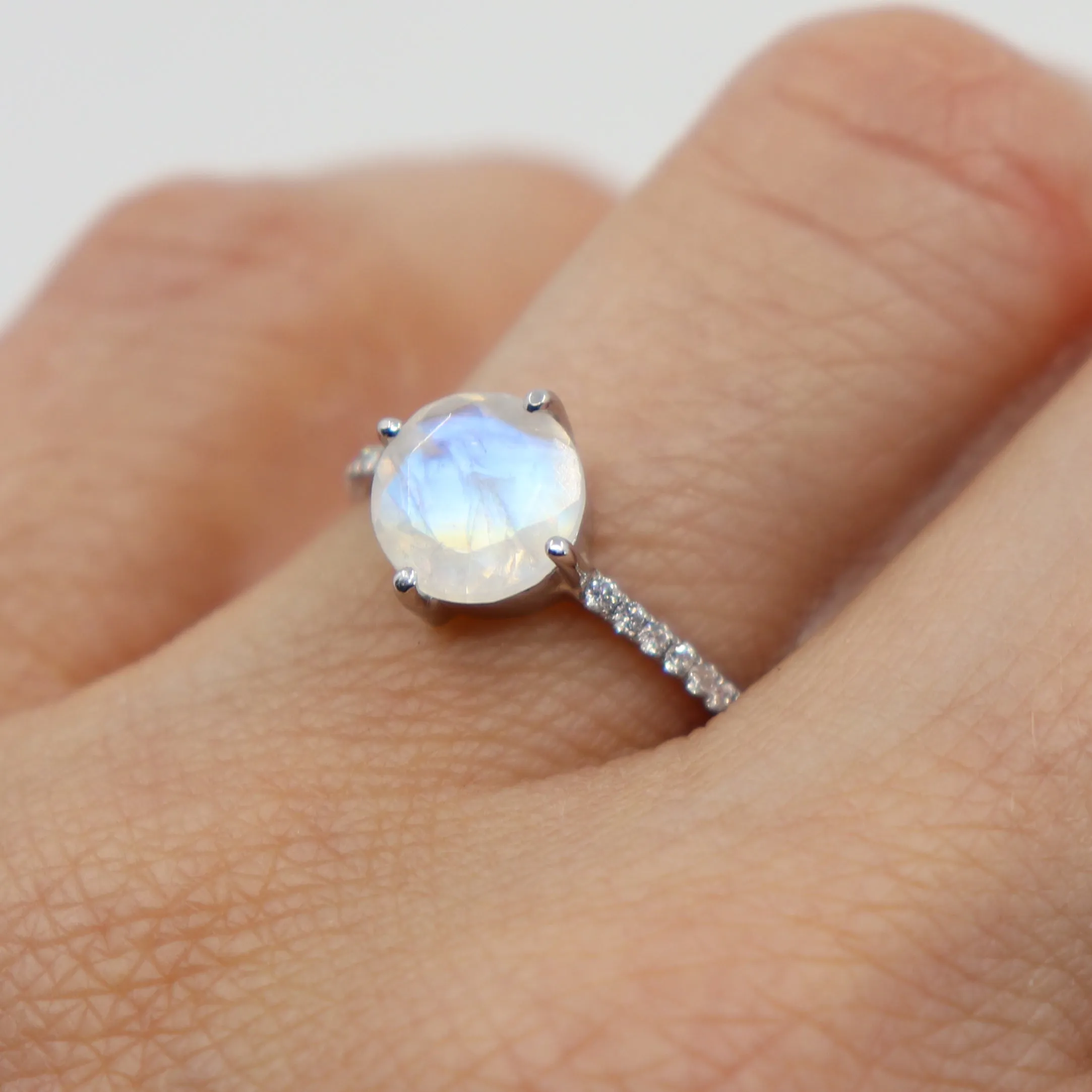 White Gold Moonstone Solitaire Ring