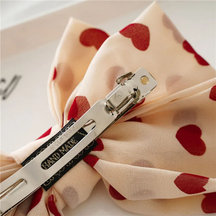 Women's Chiffon Bow Steel Clip Girl's Three-Layer Hairpin Spring Clip