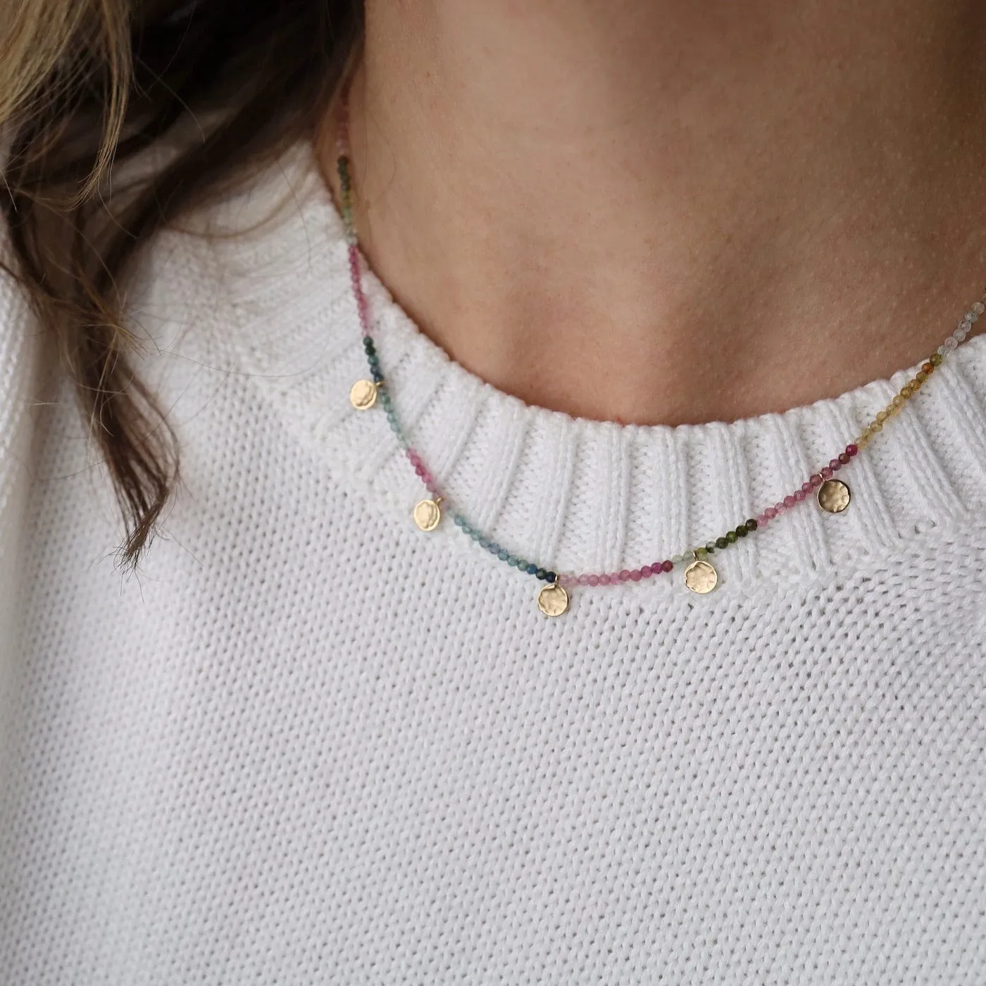 'Wrap' Watermelon Tourmaline Mini Hammered Disc Necklace