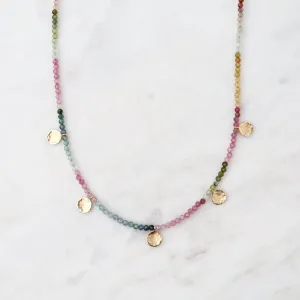 'Wrap' Watermelon Tourmaline Mini Hammered Disc Necklace