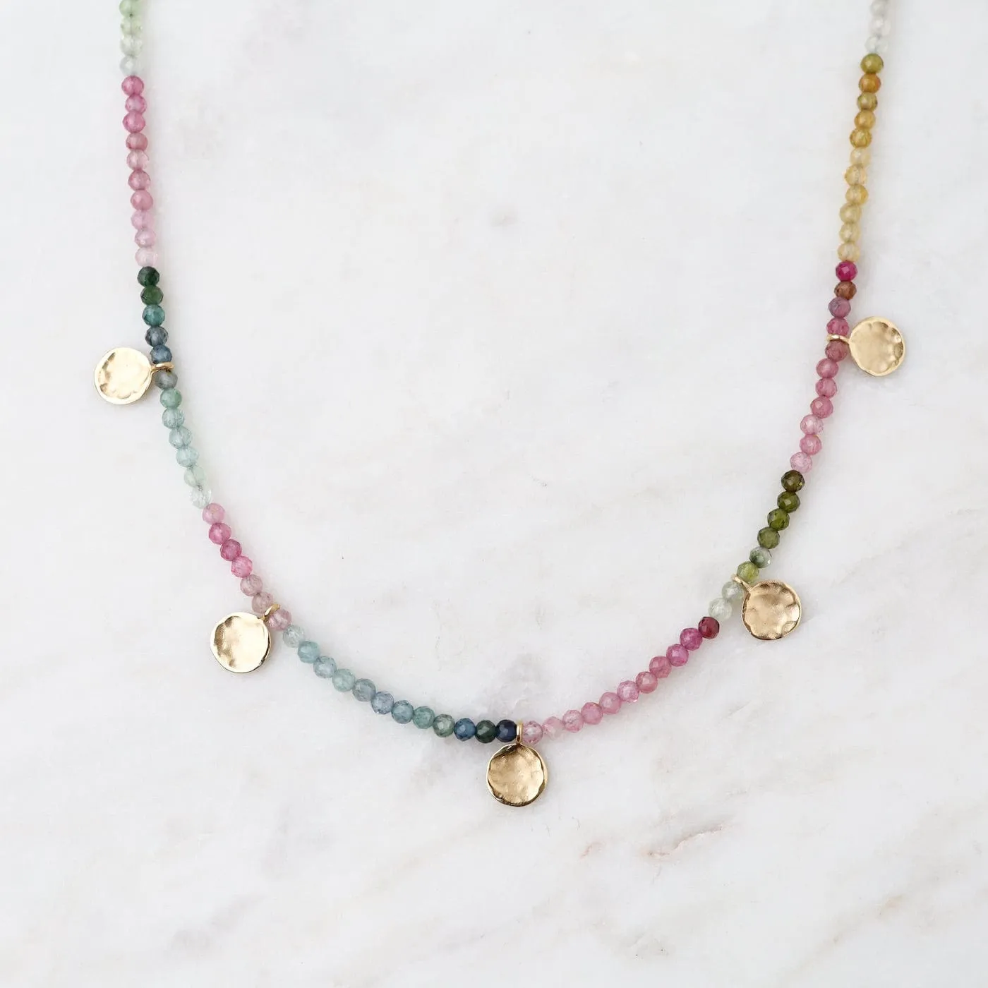 'Wrap' Watermelon Tourmaline Mini Hammered Disc Necklace