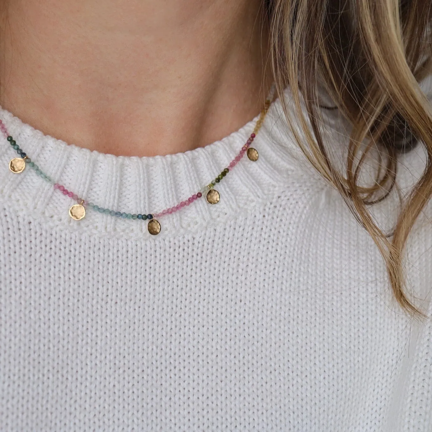 'Wrap' Watermelon Tourmaline Mini Hammered Disc Necklace