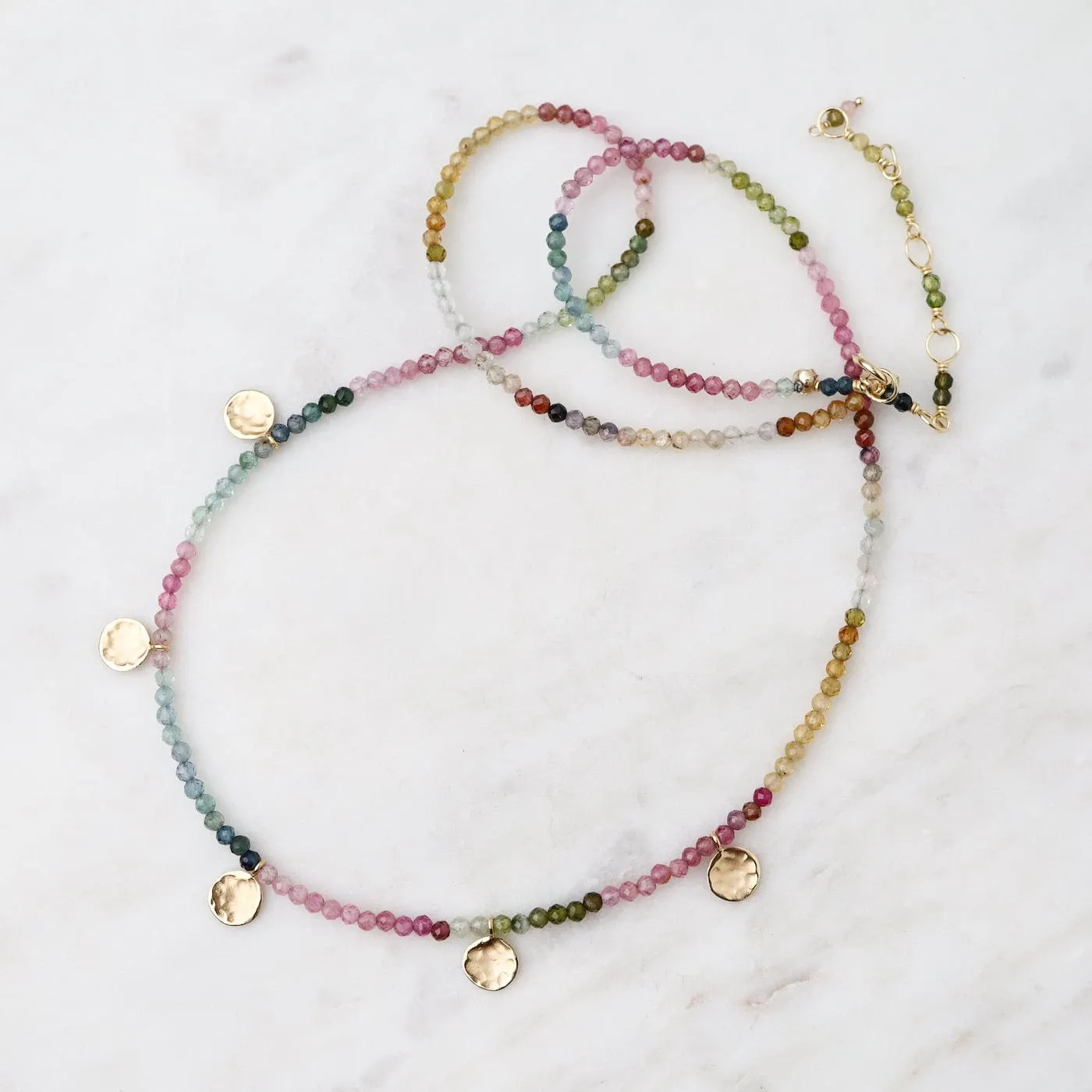 'Wrap' Watermelon Tourmaline Mini Hammered Disc Necklace