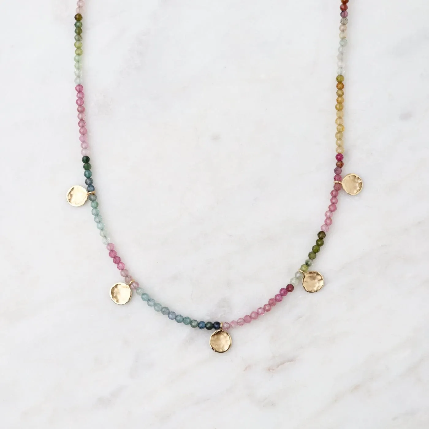 'Wrap' Watermelon Tourmaline Mini Hammered Disc Necklace