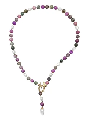 Y shape Purple Gemstone And Freshwater pearls Necklace NN017