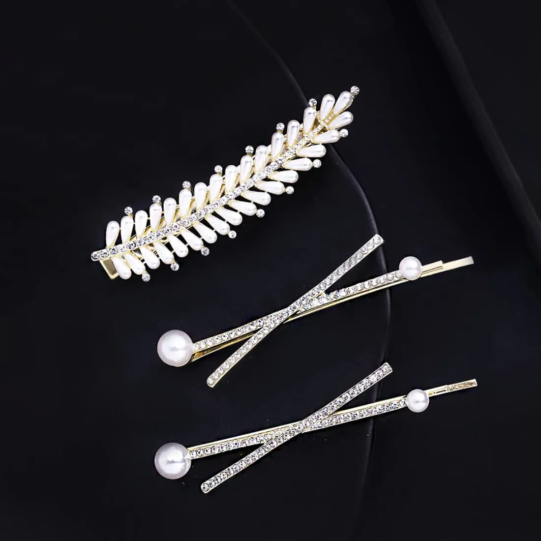 Yellow Chimes 3pcs Elegant Hairpin Allegator Pin White Pearl Bobby Pins Crystal Jewelry Bridal Wedding Decorative Hair Pins Clips Hair Accessories Ornaments for Women Girls