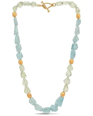 Yellow Gold Faceted Aquamarine Beaded Necklace