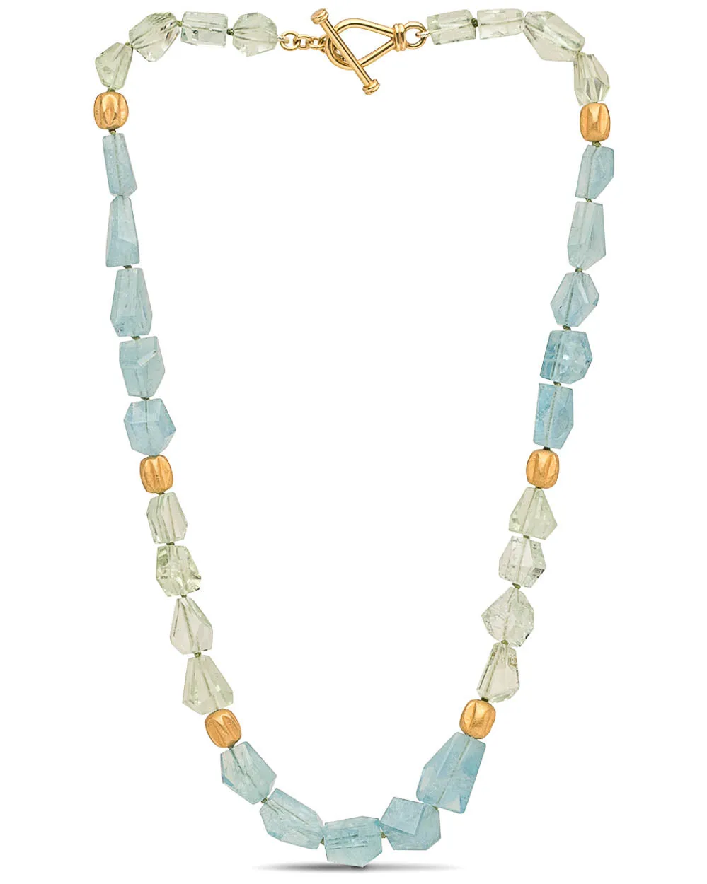 Yellow Gold Faceted Aquamarine Beaded Necklace