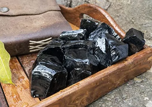 Zaicus Black Obsidian Rough Stone - Raw Stones and Crystals Bulk for Tumbling, Jewelry Making, Cabbing, Lapidary, Fountain Rocks, Decoration, Wire Wrapping, Reiki Crystal (500 Gram)